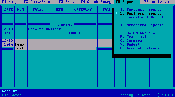 Quicken 4 for DOS - Register